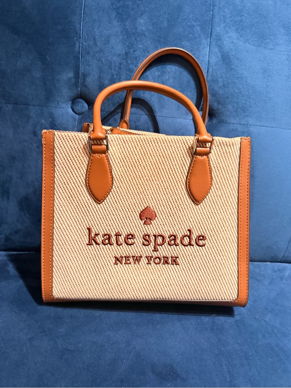 kate spade Cream Canvas Satchel with Tan Leather Trim